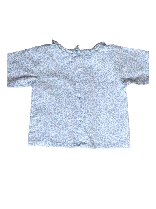 Fleurisse – Blaues, geblümtes Langarm-Oberteil mit Rüschen (18–24 M)
