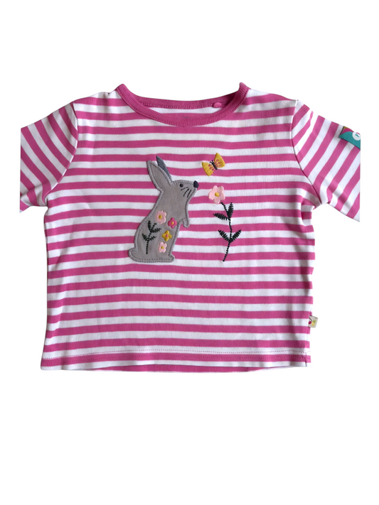 Frugi Girls Pink Striped Bunny Organic Cotton Top, 3-6M - second hand baby clothing