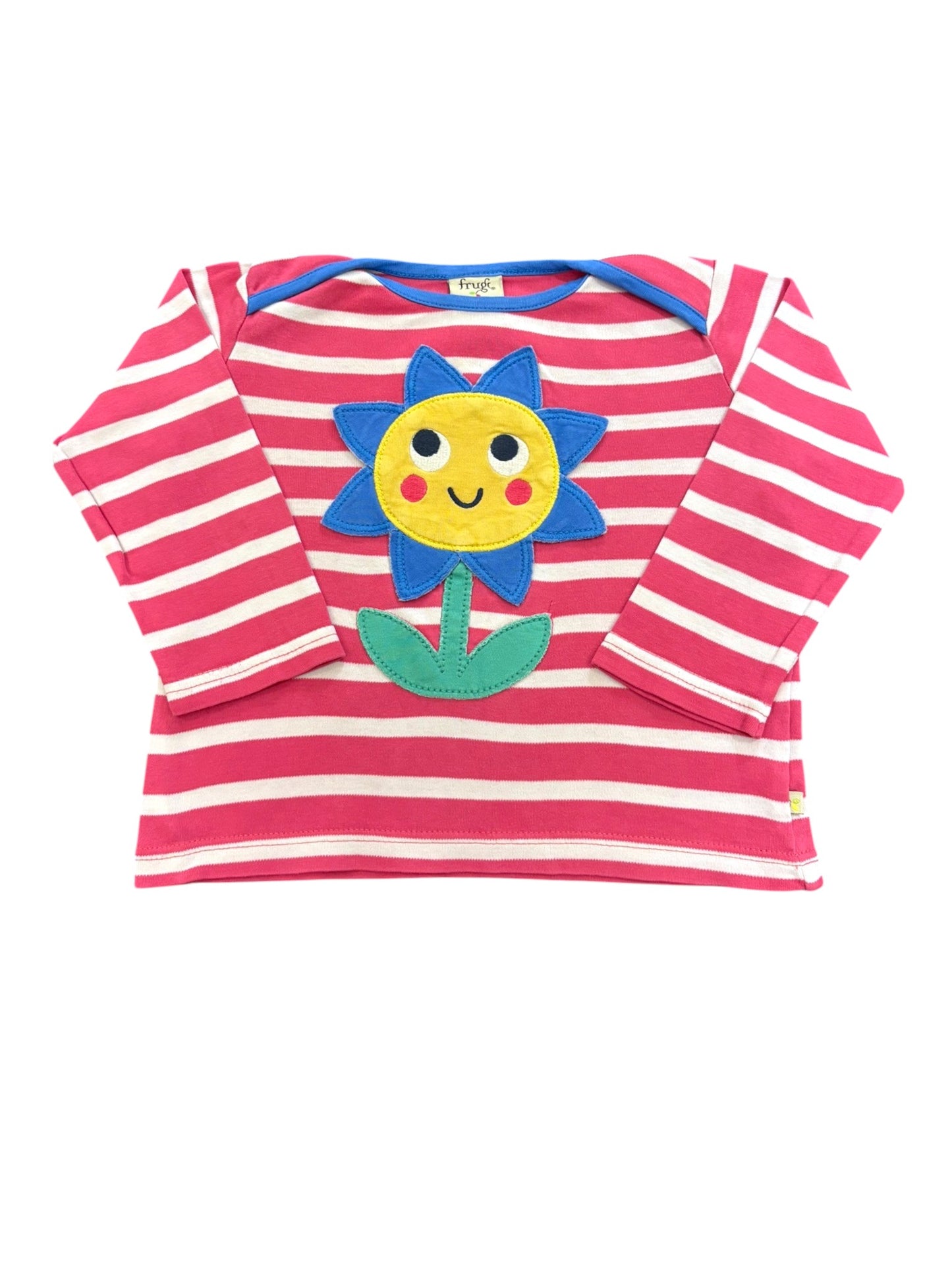 Frugi Pink White Stripe Sunflower Long Sleeve Top (12-18M)