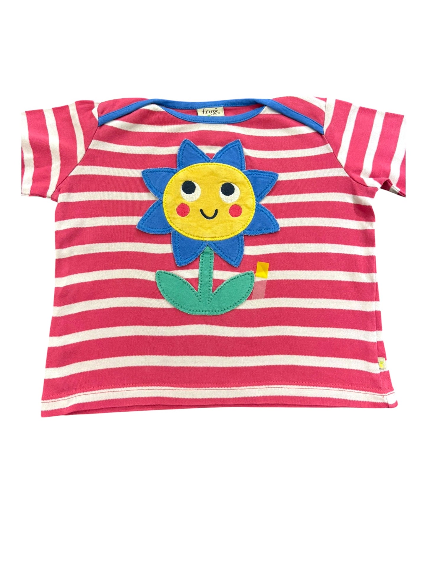 Frugi Pink White Stripe Sunflower Long Sleeve Top (12-18M)