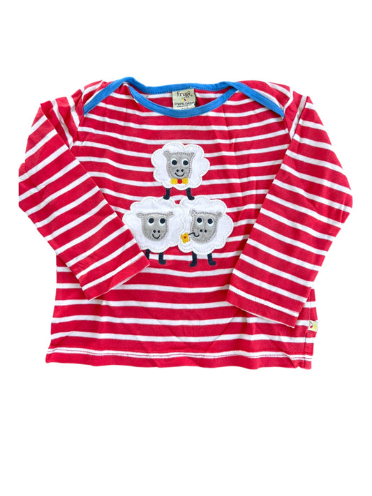 Frugi Red White Stripe Sheep Long Sleeve Top (12-18M)