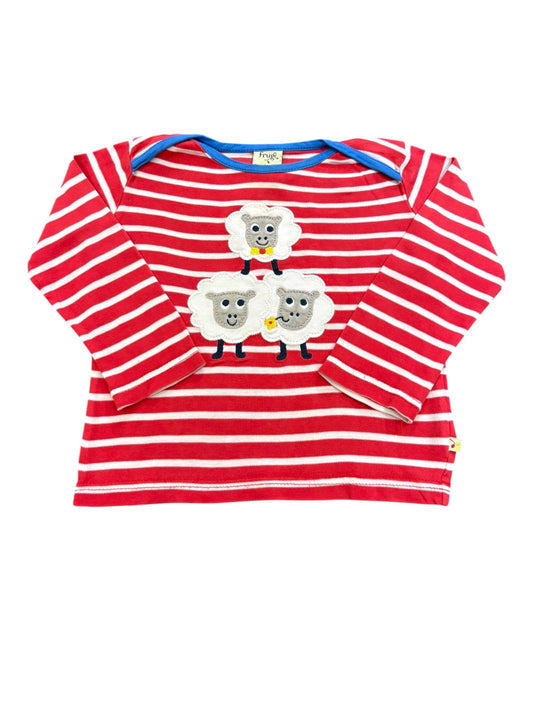 Frugi Red White Stripe Sheep Long Sleeve Top (12-18M)