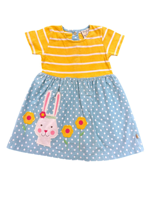 Frugi Yellow Stripe Bunny Dress (3-6M)