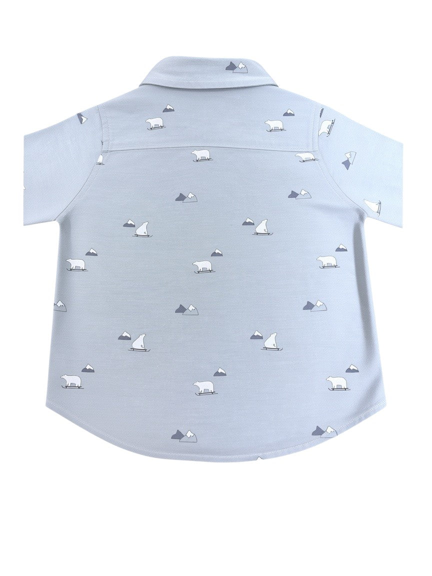 Gap Boy Sage Green Polar Bear Cotton Oxford Shirt, 18-24M - second hand baby clothing