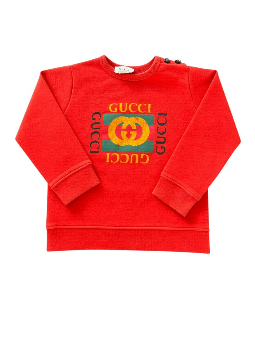 Gucci Unisex Red Vintage Logo Cotton Sweatshirt, 3Y