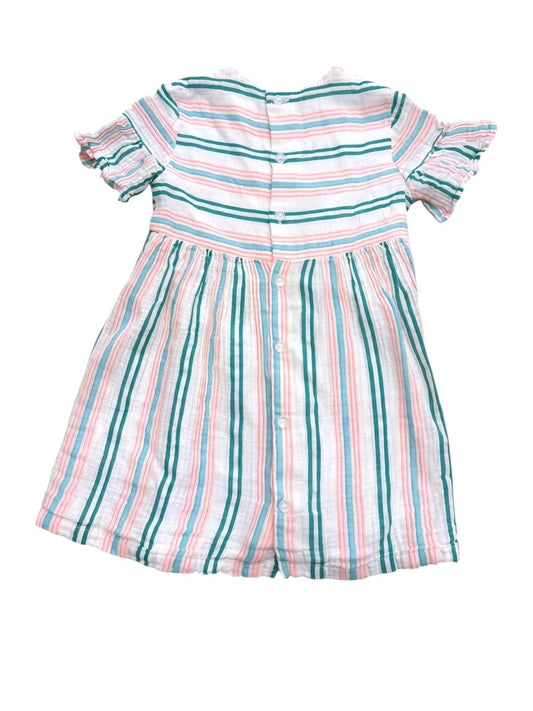 Gymp Girl Pink Green Striped Cotton Gauze Dress, 92 - second hand baby clothing