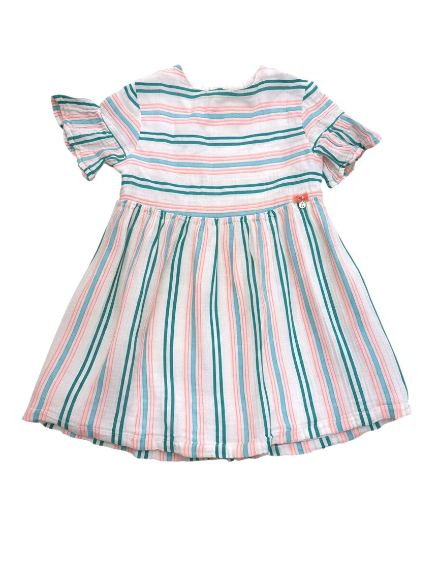 Gymp Girl Pink Green Striped Cotton Gauze Dress, 92 - second hand baby clothing