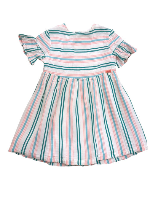 Gymp Girl Pink Green Striped Cotton Gauze Dress, 92 - second hand baby clothing