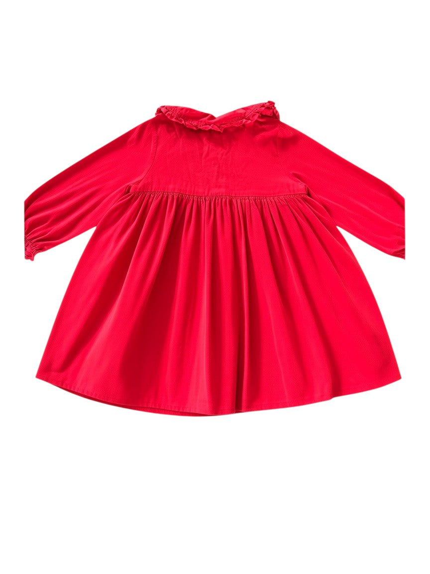 H&M Girl Red Floral Embroidered Collar Corduroy Dress, 2-3Y / 98 - second hand baby clothing