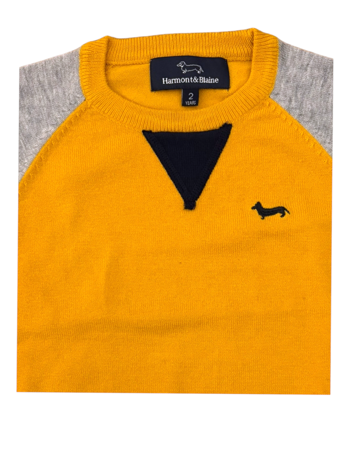Pull en maille color-block Harmont & Blaine pour garçons, jaune et gris, 2 ans