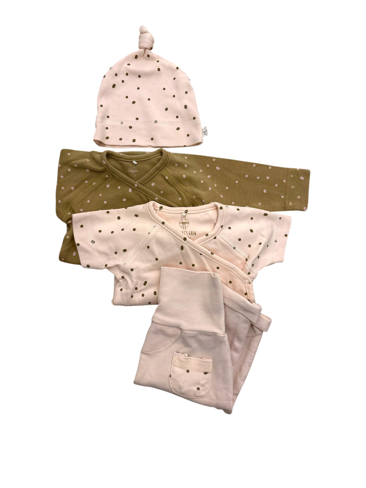 Lässig Girl Pink Olive Polka Dot 4-Piece Organic Cotton Set, 3-6M / 62-68 - second hand baby clothing