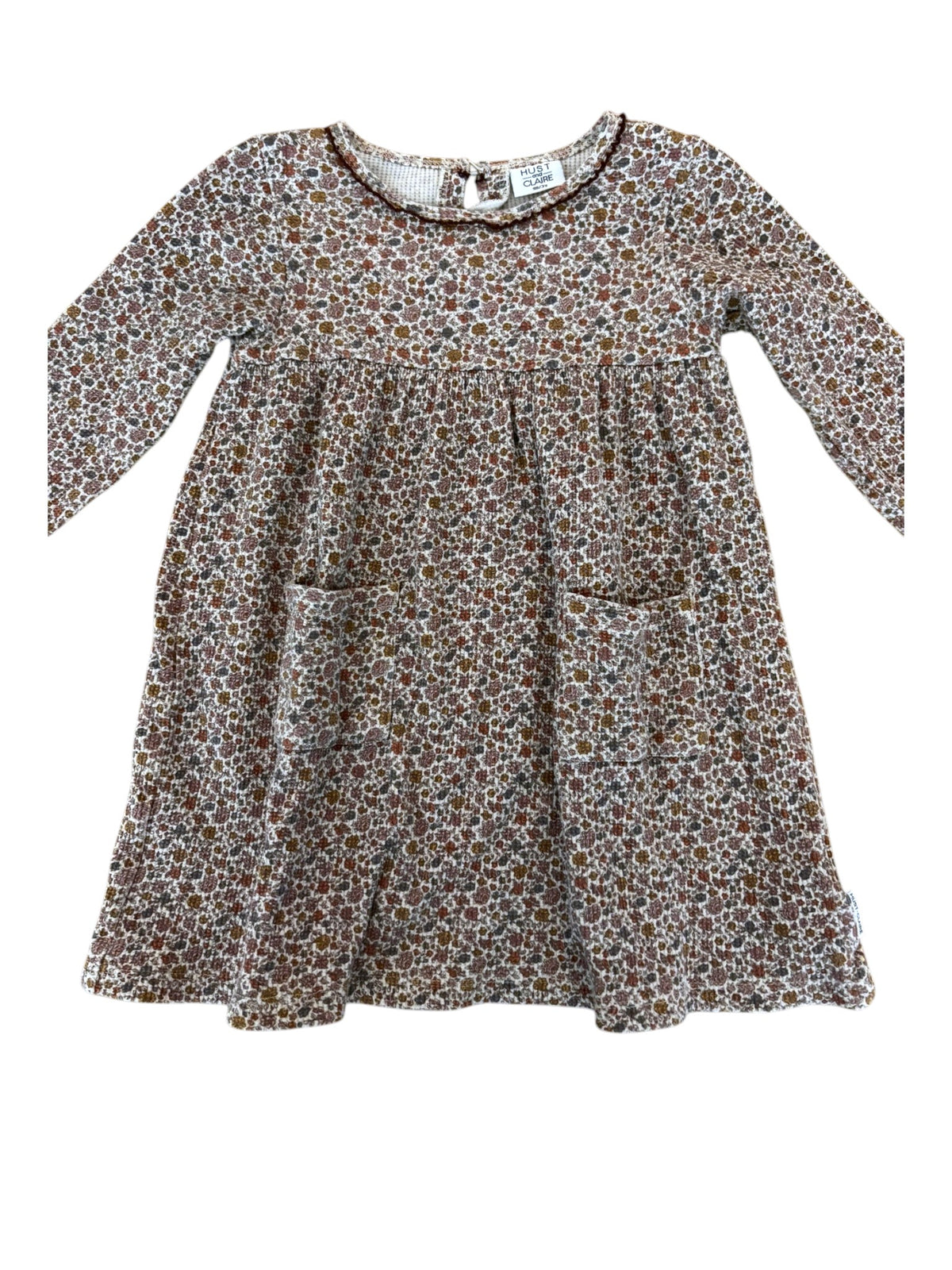 Hust & Claire Girl Rust Ditsy Floral Waffle Knit Dress, 3Y / 98 - second hand baby clothing