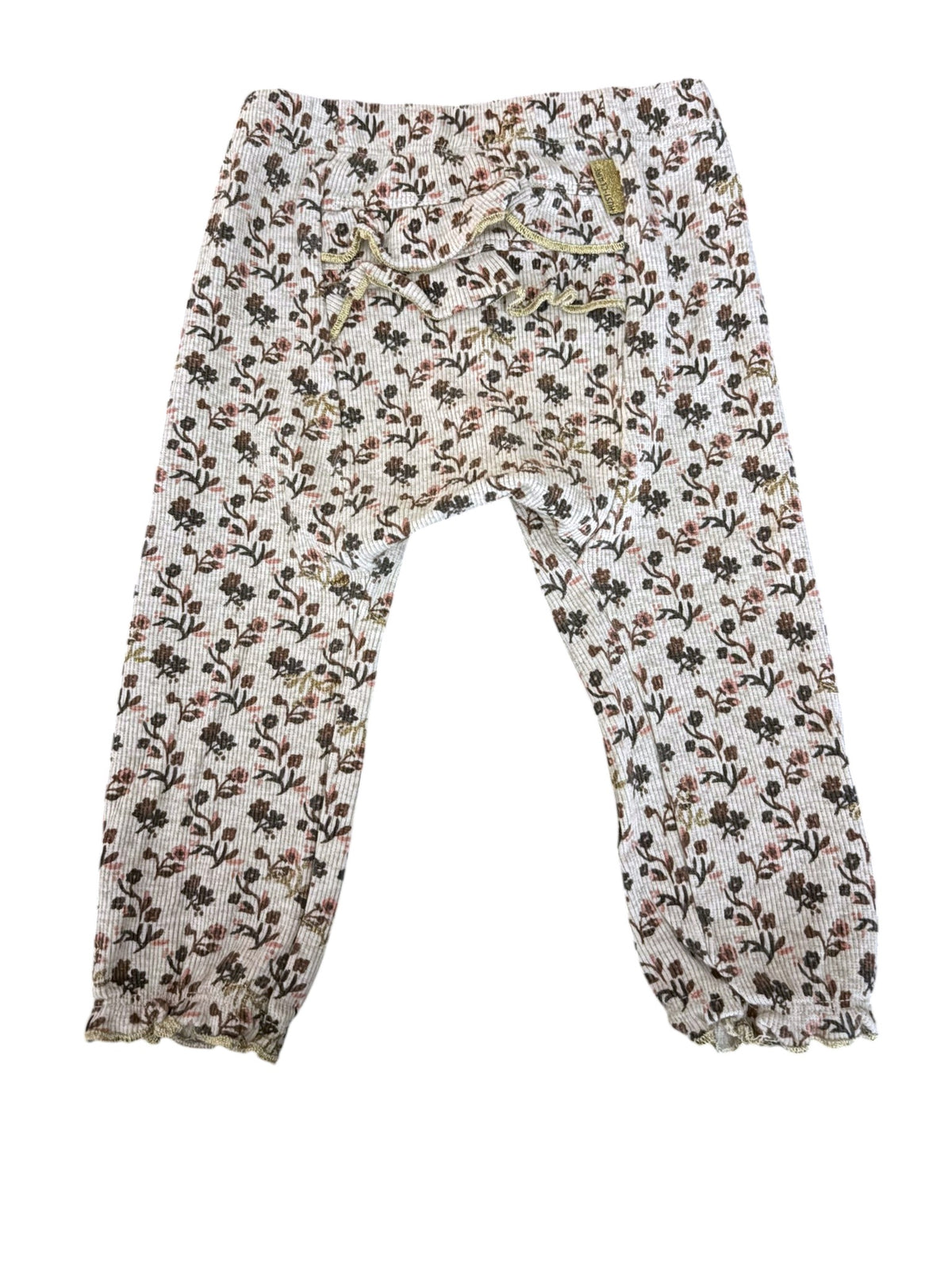 Hust & Claire Girl Cream Floral Ribbed Leggings, 9M / 74 - second hand baby clothing
