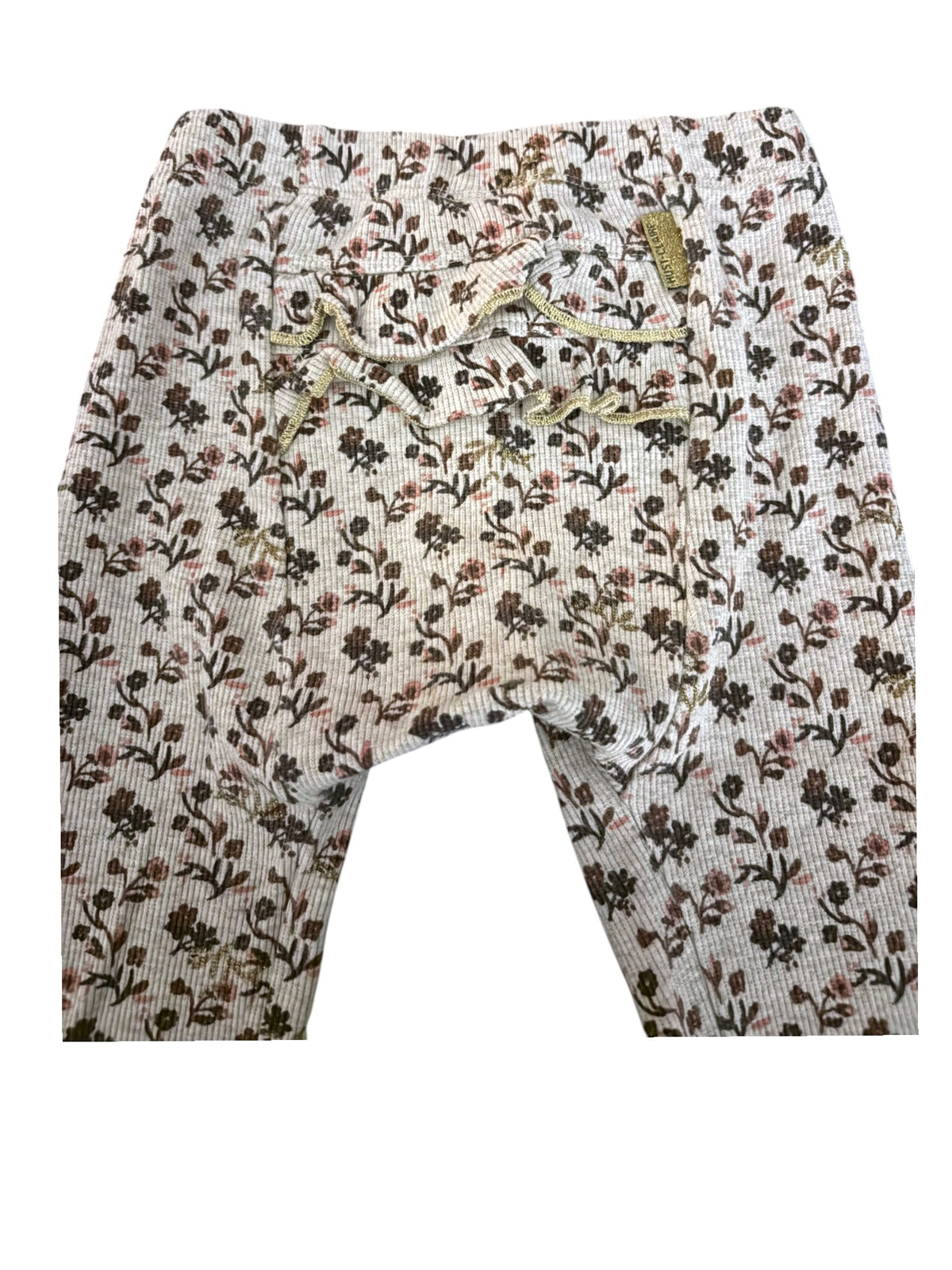 Hust & Claire Girl Cream Floral Ribbed Leggings, 9M / 74 - second hand baby clothing