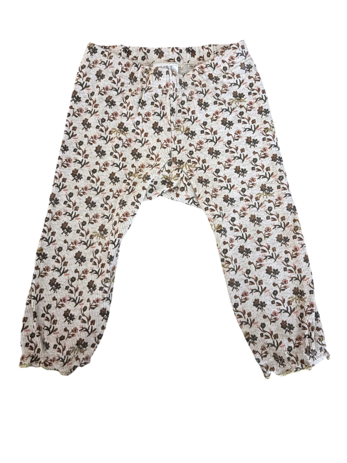 Hust & Claire Girl Cream Floral Ribbed Leggings, 9M / 74 - second hand baby clothing