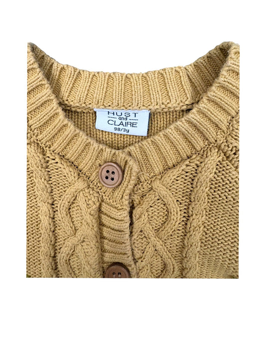 Hust & Claire Girl Mustard Floral Embroidered Cable Knit Cardigan, 3Y / 98 - second hand baby clothing