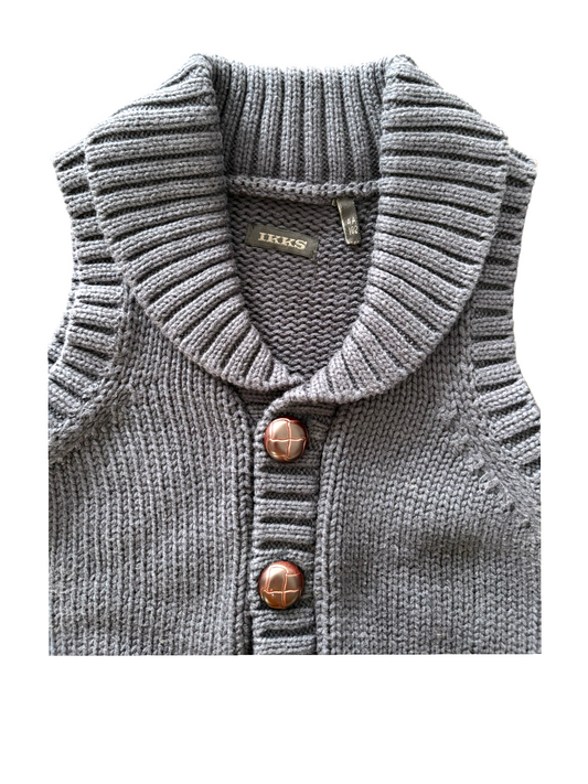 IKKS Unisex Grey Shawl Collar Chunky Knit Vest, 4Y / 102 - second hand baby clothing