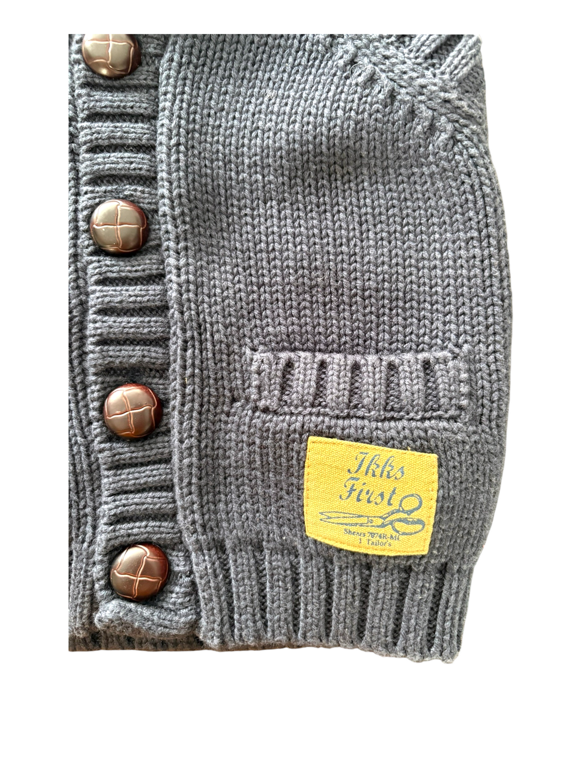 IKKS Unisex Grey Shawl Collar Chunky Knit Vest, 4Y / 102 - second hand baby clothing