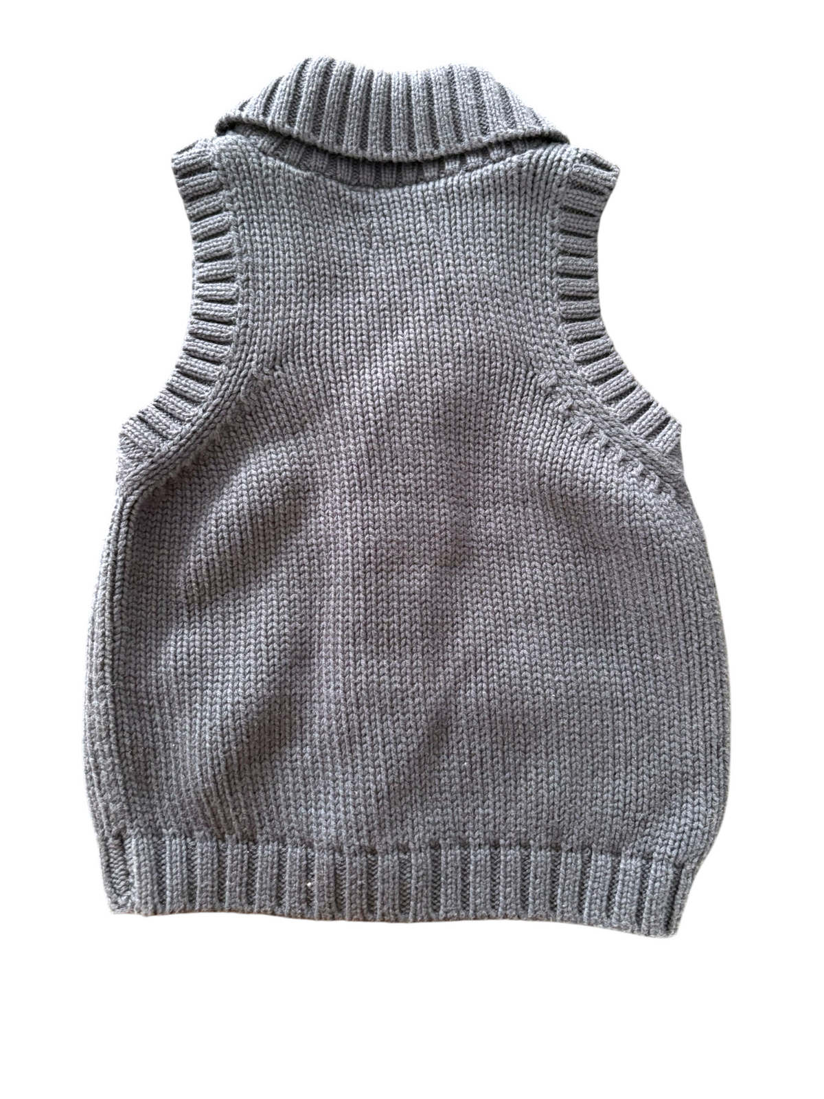 IKKS Unisex Grey Shawl Collar Chunky Knit Vest, 4Y / 102 - second hand baby clothing