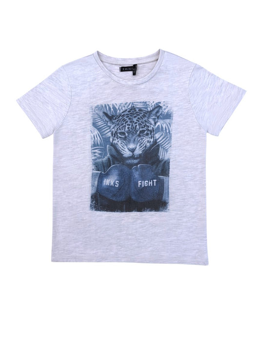 IKKS Boys Grey Cheetah Cotton T-Shirt, 4Y / 104 - second hand baby clothing