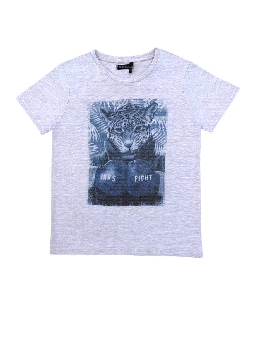 IKKS Jungen T-Shirt, grau, Geparden-Print, Baumwolle, 4J / 104