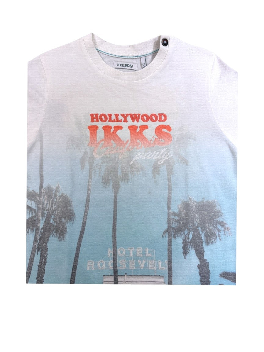IKKS Boy Cream Hollywood Palm Cotton T-Shirt, 2Y / 86 - second hand baby clothing