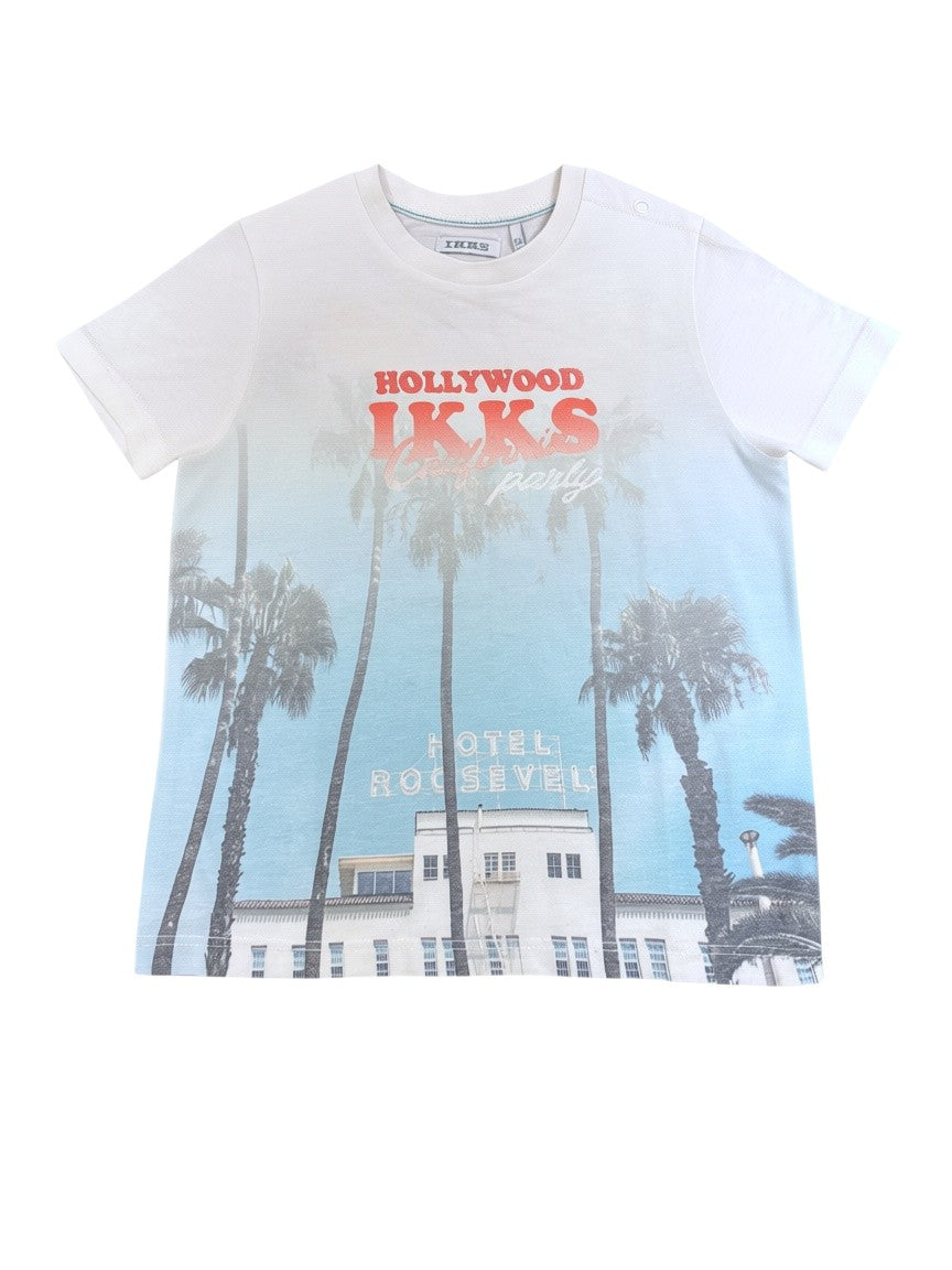 IKKS Boy Cream Hollywood Palm Cotton T-Shirt, 2Y / 86 - second hand baby clothing