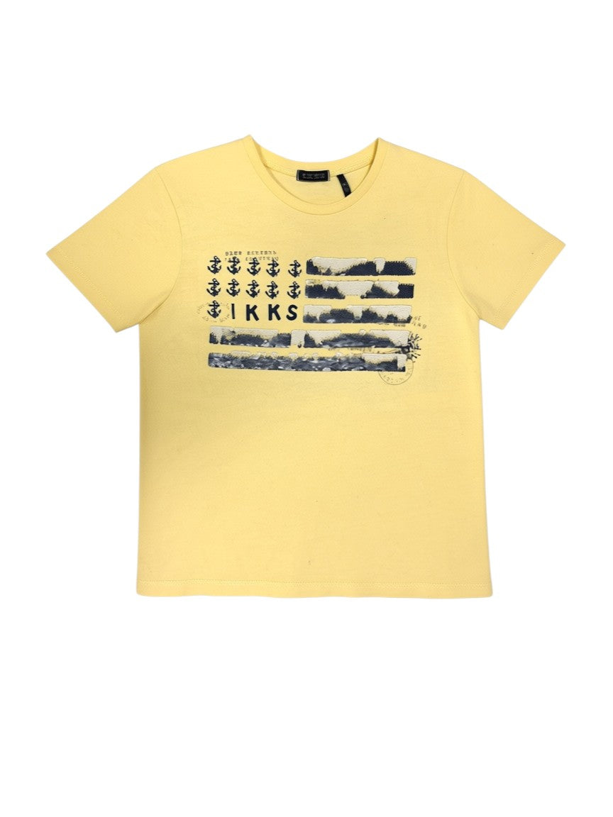 IKKS Girl Yellow Sequin Flag Cotton T-Shirt, 6Y - second hand baby clothing