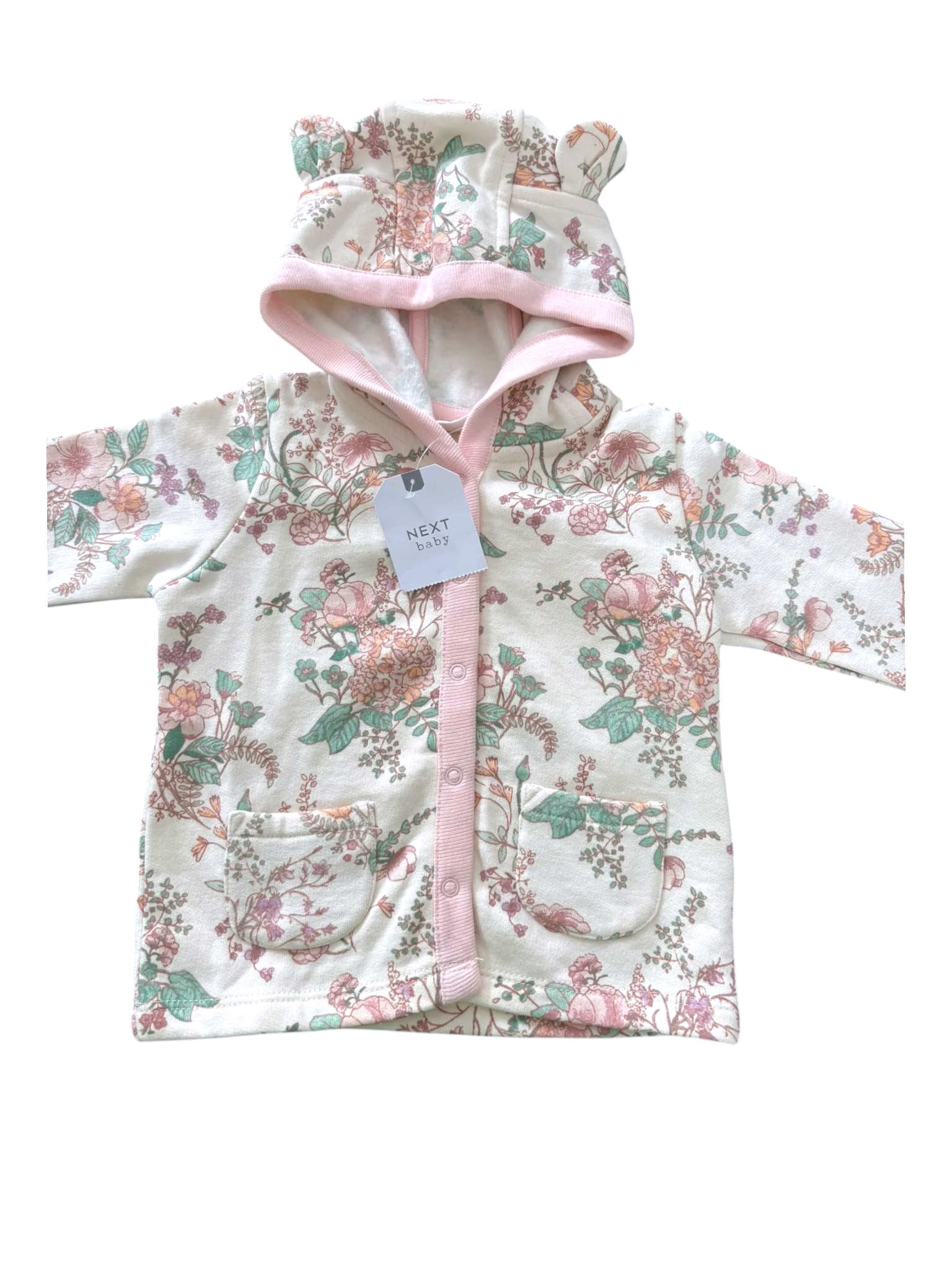 Next Cream Floral Hooded Jacket size 3-6M - second hand baby clothing