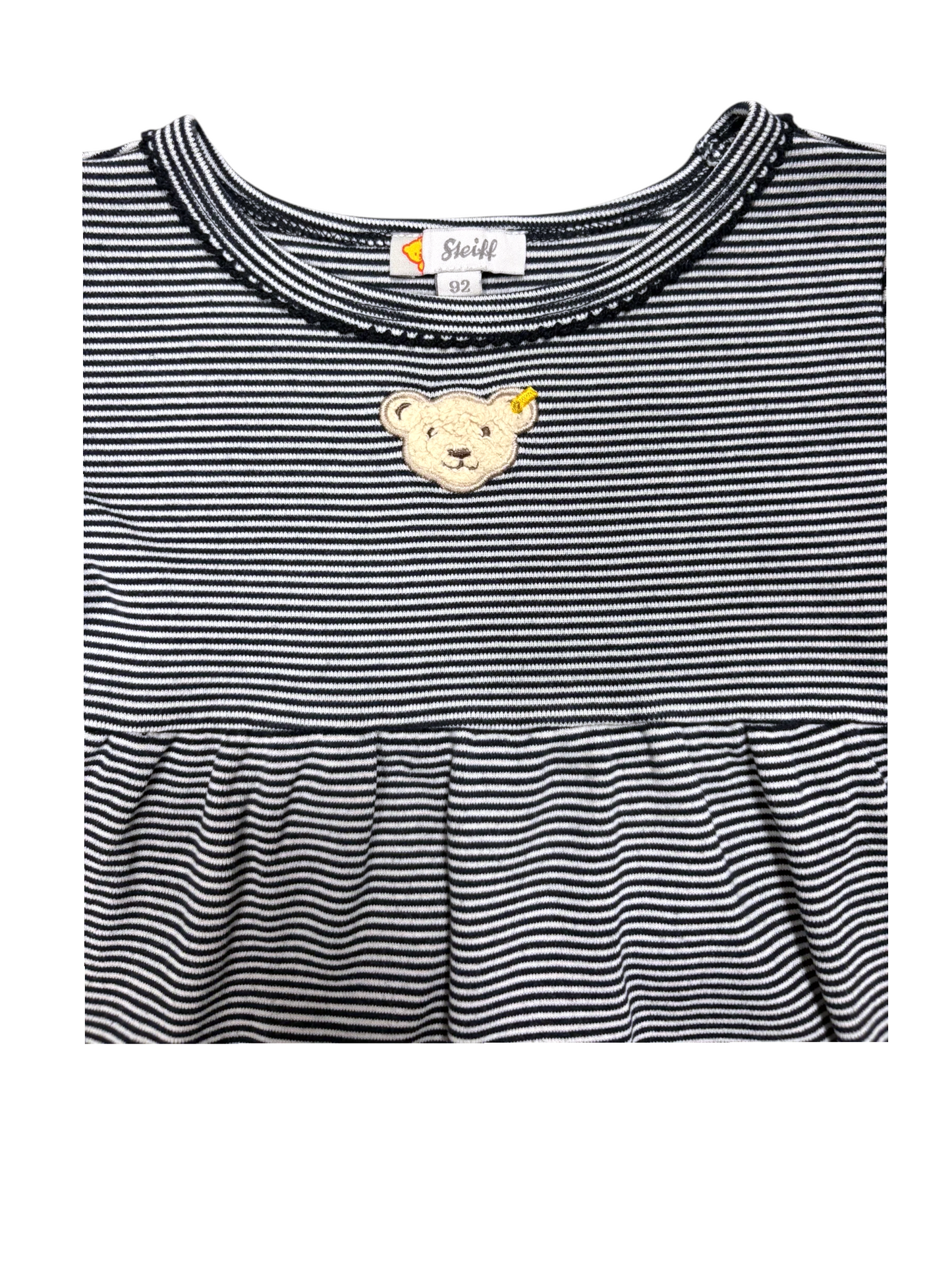 Steiff Girl Black & White Striped Cotton Jersey Dress, 2Y / 92