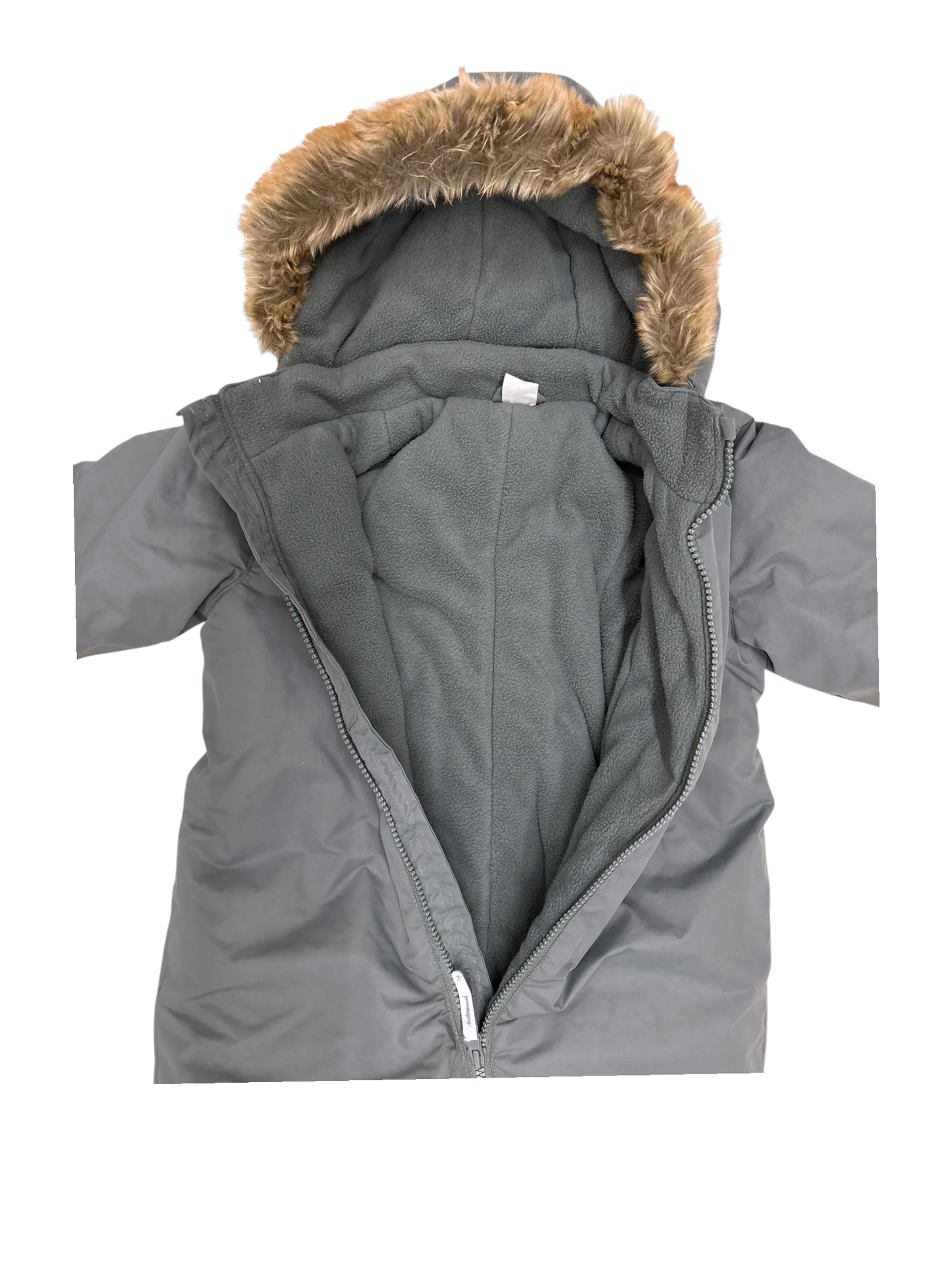 H&M Unisex Grey Faux Fur Trim Hooded Snowsuit, 2Y / 92 - second hand baby clothing