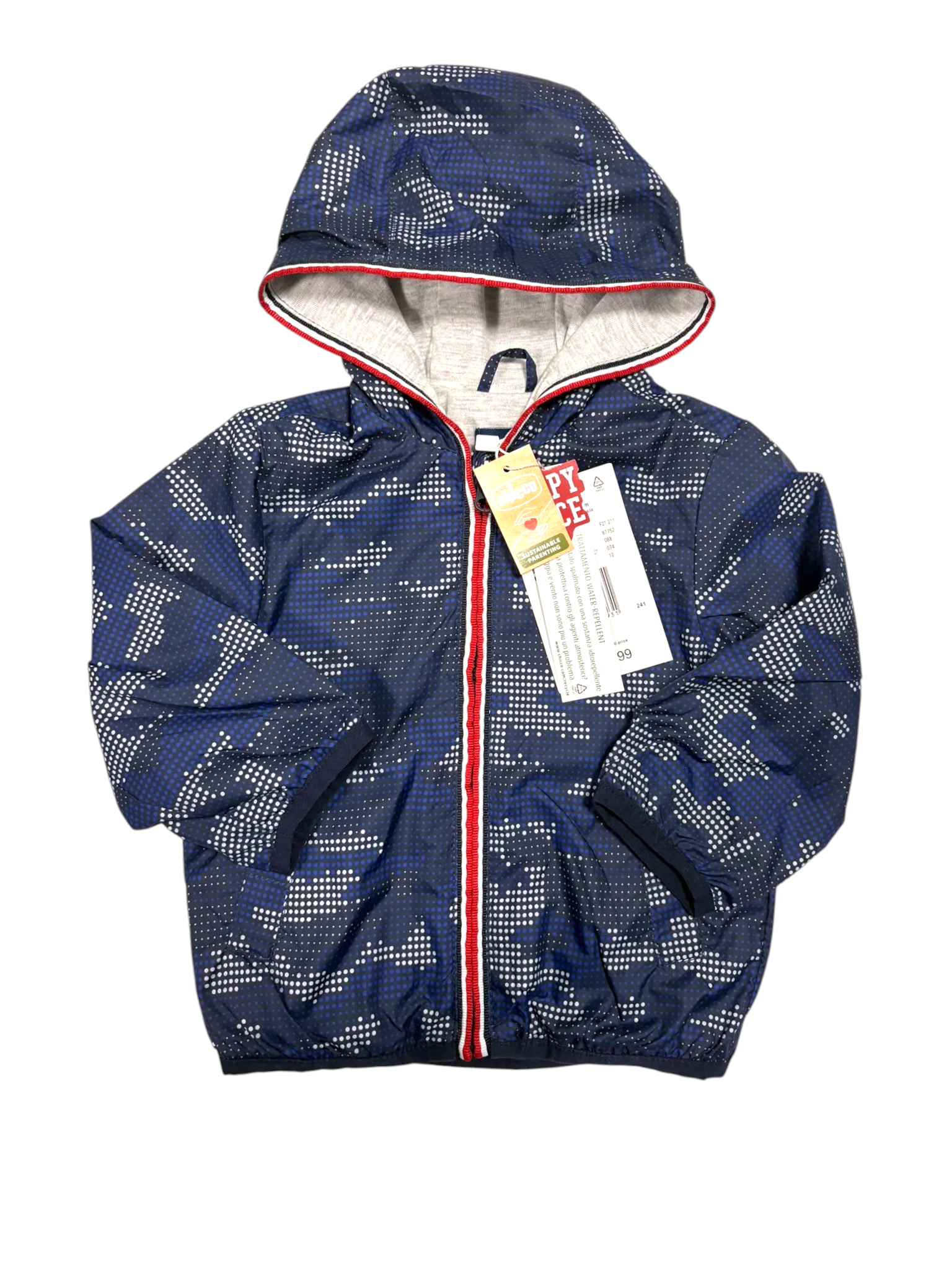 My First Chicco Boys Navy Dot Camouflage Hooded Windbreaker Jacket, 12M / 74 - second hand baby clothing