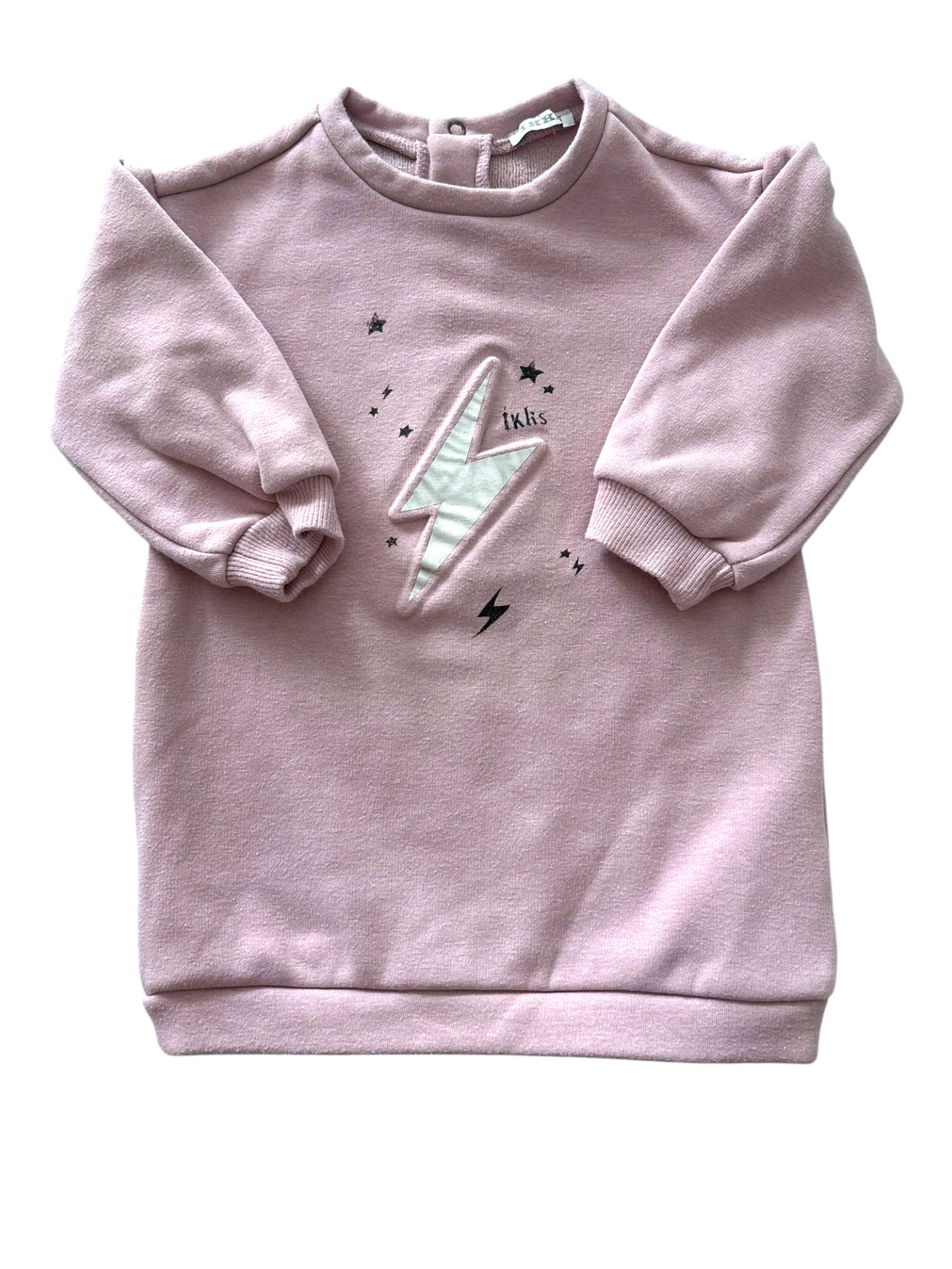 IKKS Girl Pink Lightning Bolt Velour Sweatshirt Dress, 18M - second hand baby clothing