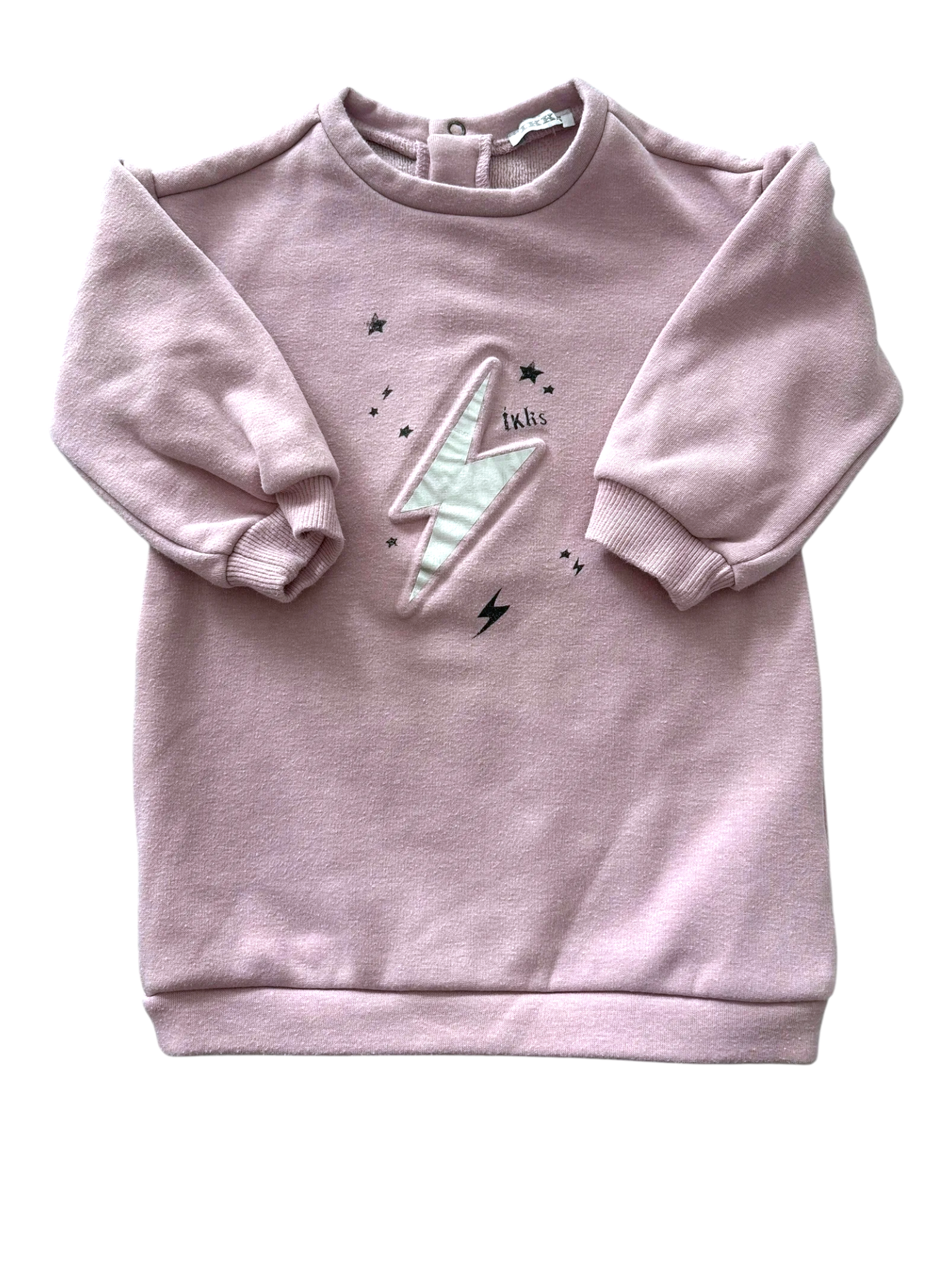 IKKS Girl Pink Lightning Bolt Velour Sweatshirt Dress, 18M - second hand baby clothing