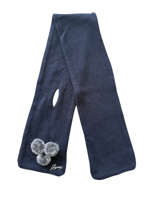 Gymp Girl Navy Pom Pom Knit Bonnet & Scarf Set, 46cm - second hand baby clothing