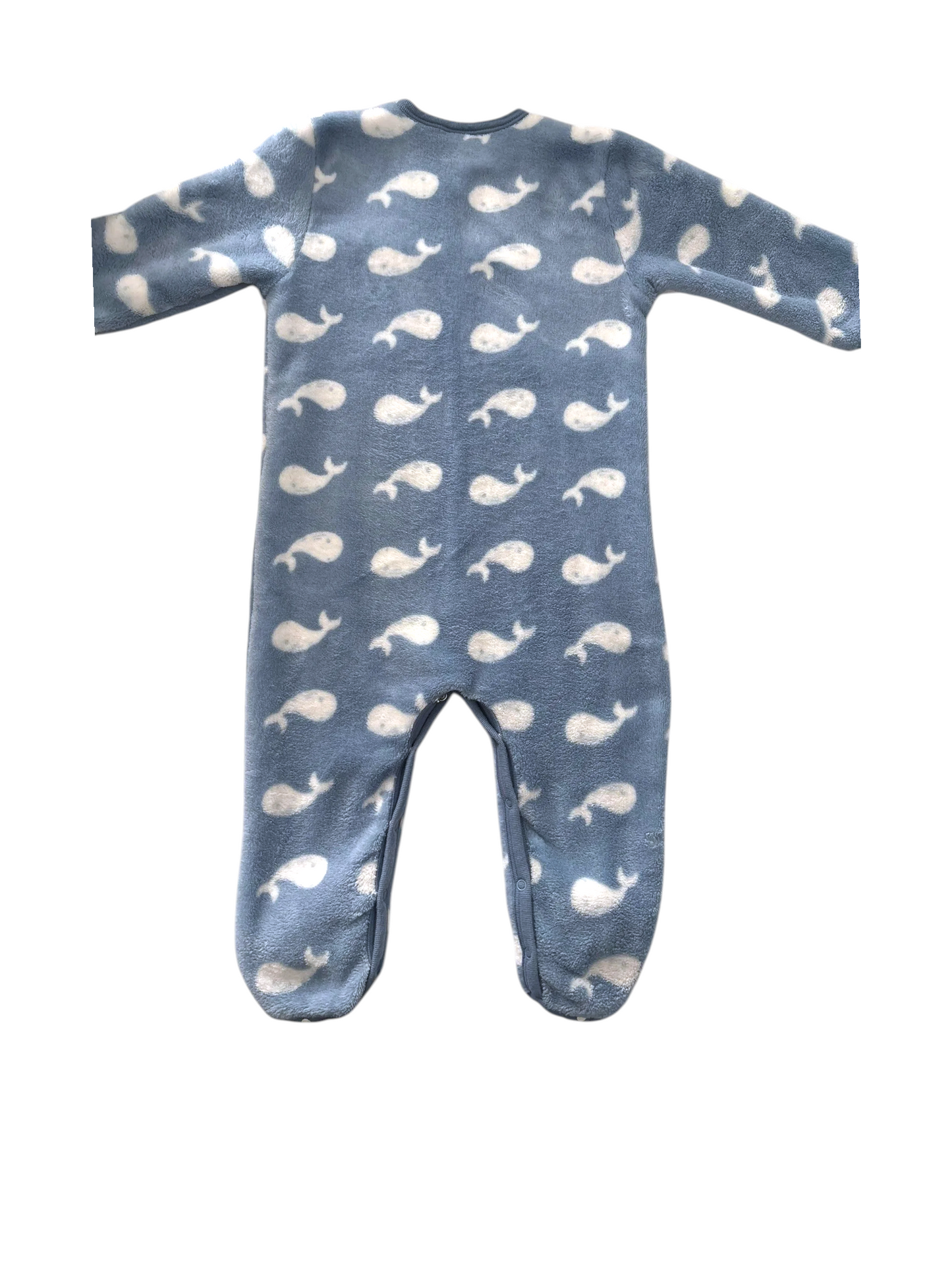 Petit Bateau Boy Blue Whale Fleece Footed Pyjama, 18M / 81