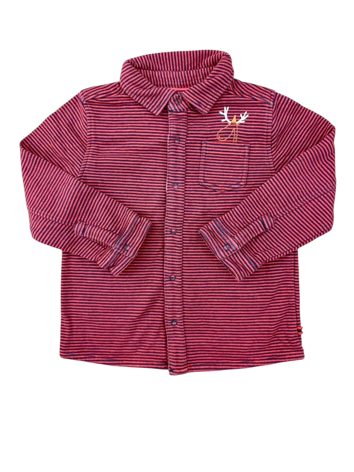 Cadet Rousselle Unisex Red & Navy Striped Reindeer Cotton Shirt, 2Y