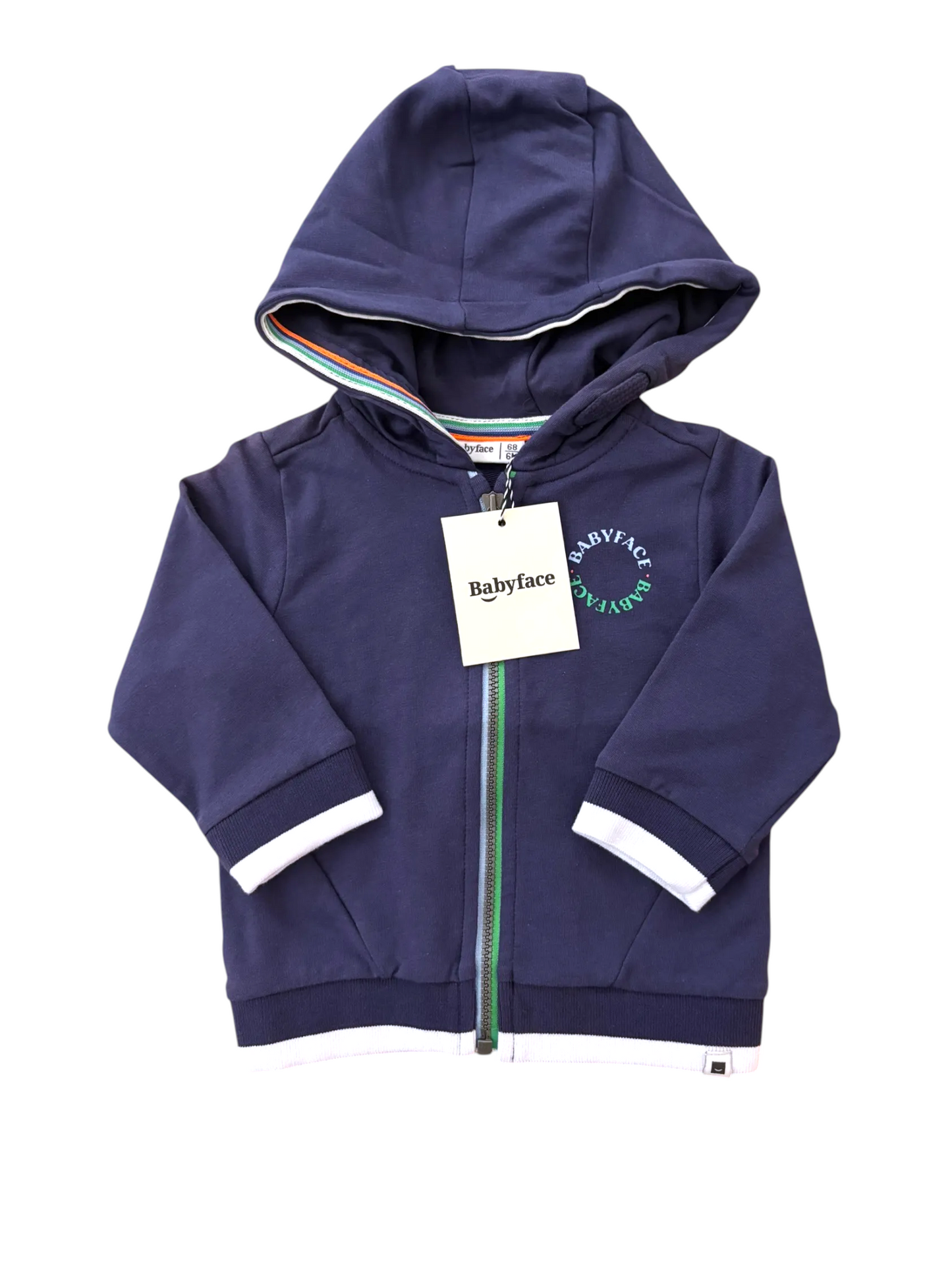 Babyface Boy Indigo Cotton Zip-Up Hooded Jacket, 3–6M