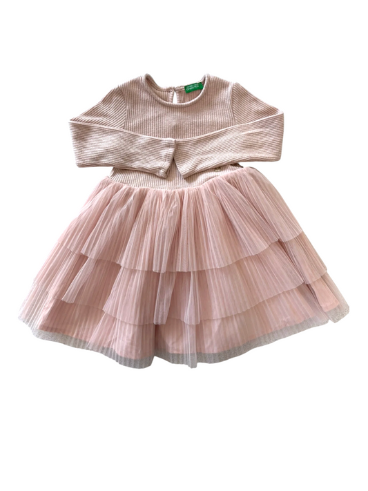 United Colors of Benetton Girl Light Pink Tiered Tulle Dress, 2-3Y / 98 - second hand baby clothing