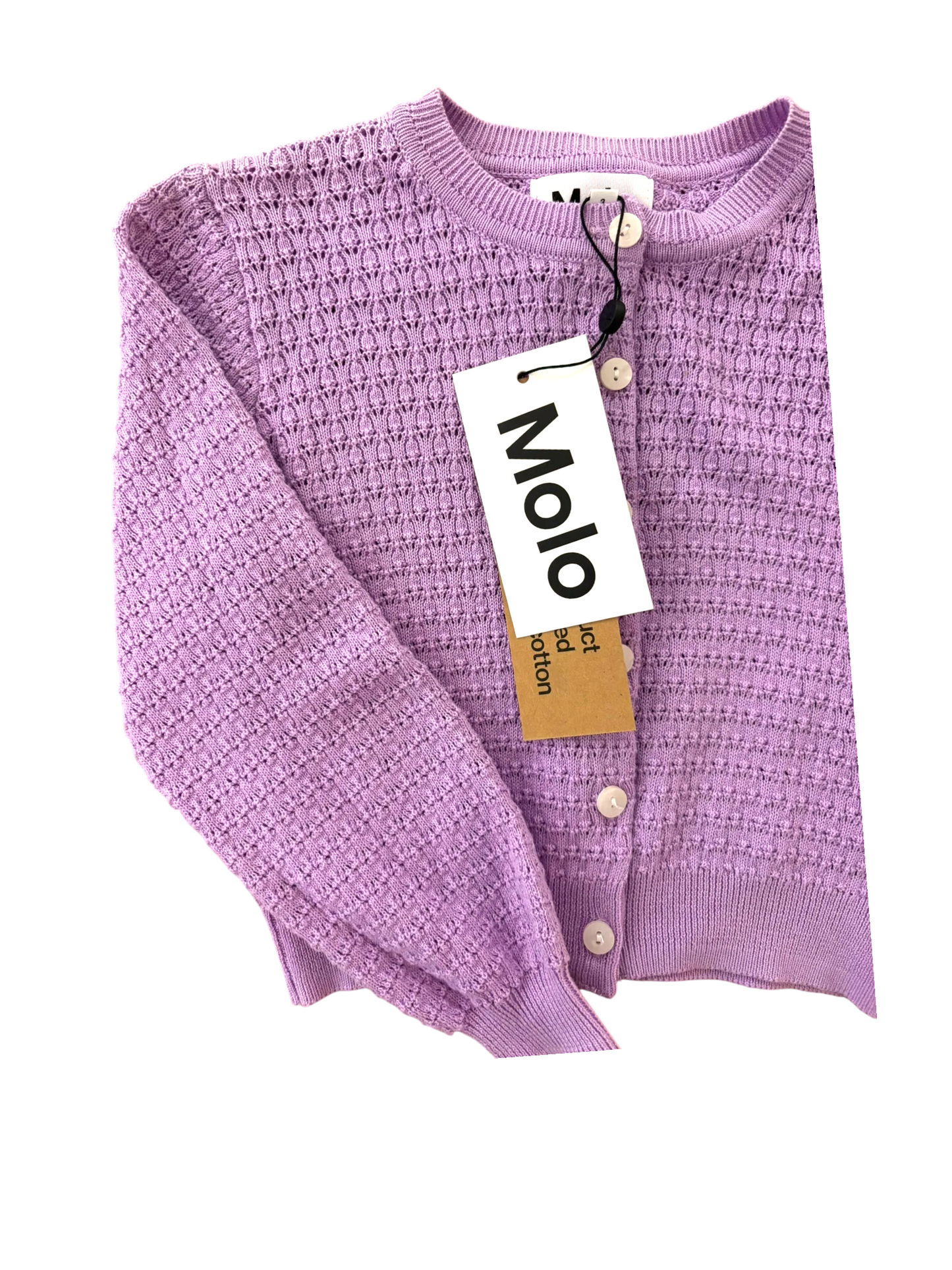 Molo Girl Violet Pointelle Knit Buttoned Cardigan, 3–6Y