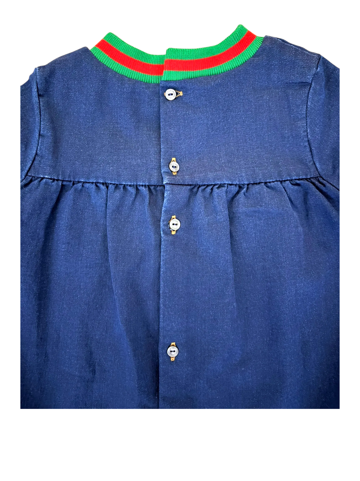 Gucci Girl Navy Web Collar Denim Dress, 3Y
