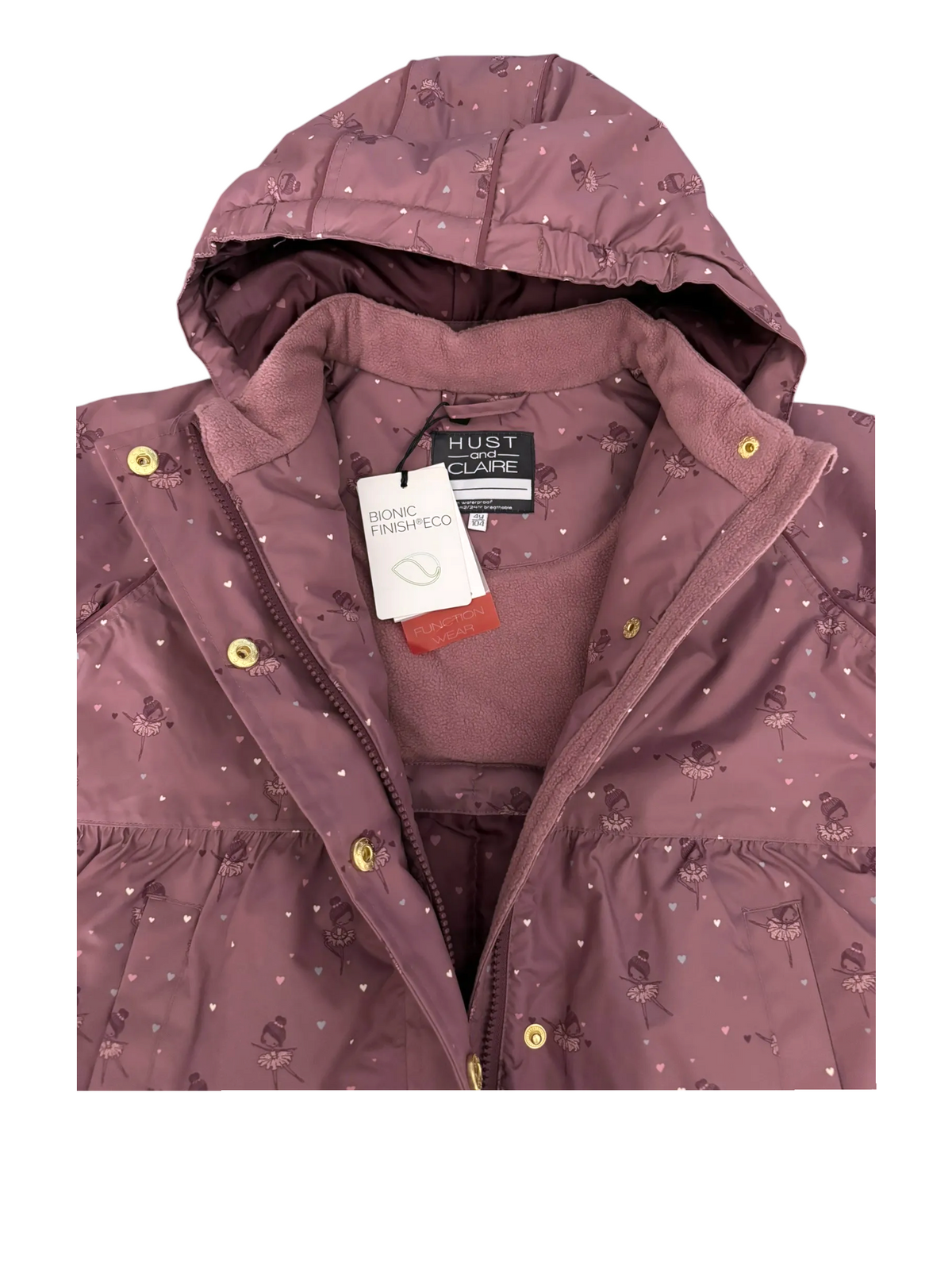 Hust and Claire Girl Dusty Pink Ballerina Print Rain Coat, 4–5Y