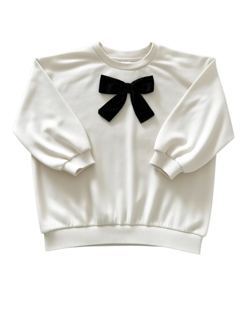 H&M Cream Velvet Bow Sweatshirt size 2-3Y / 98 - second hand baby clothing