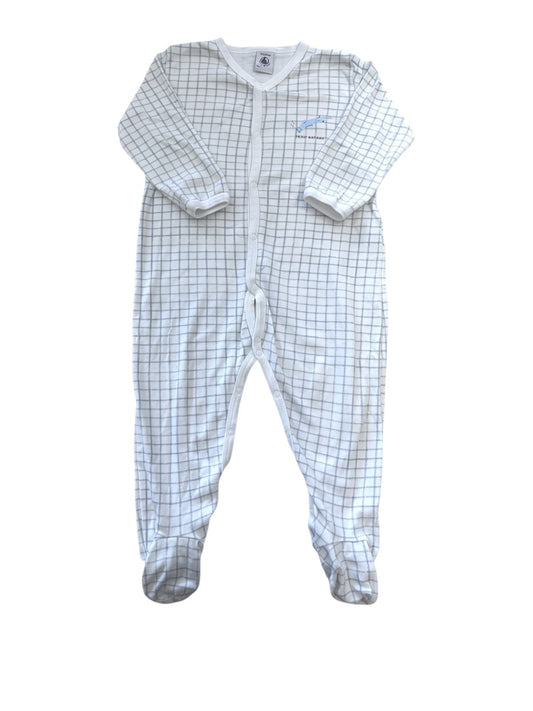 Petit Bateau Unisex White Check Footed Pyjama, 18M / 81