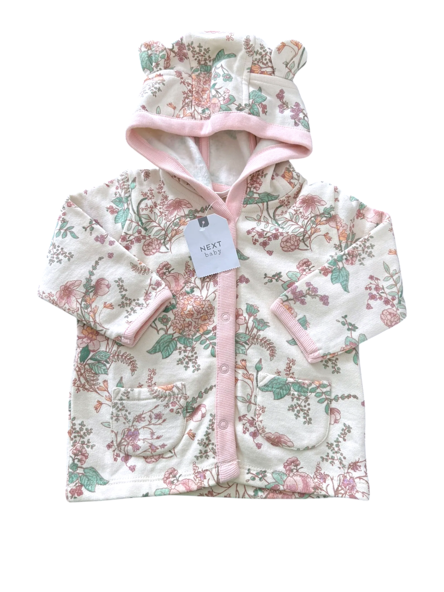 Next Cream Floral Hooded Jacket size 3-6M - second hand baby clothing