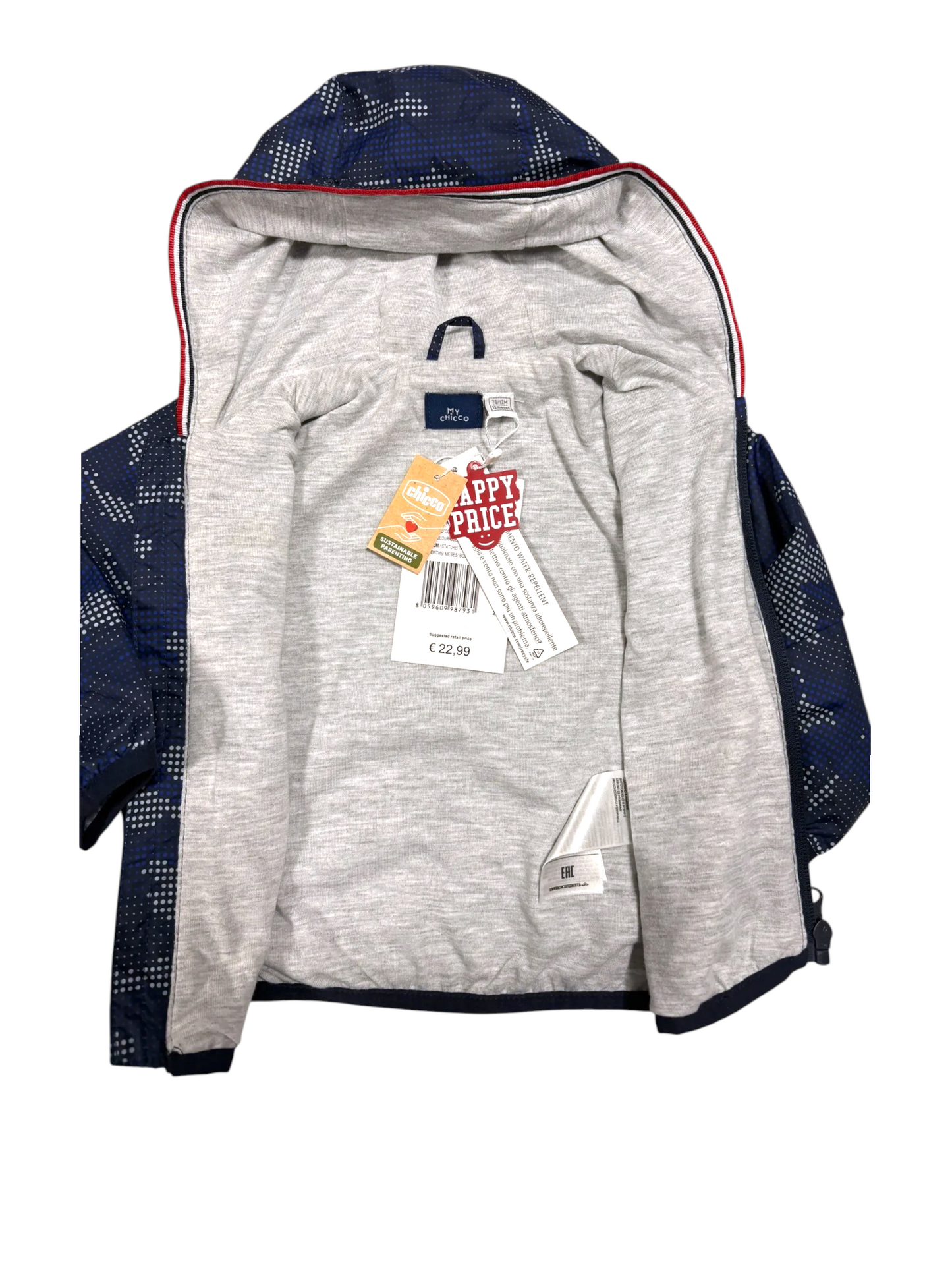 My First Chicco Boys Navy Dot Camouflage Hooded Windbreaker Jacket, 12M / 74 - second hand baby clothing