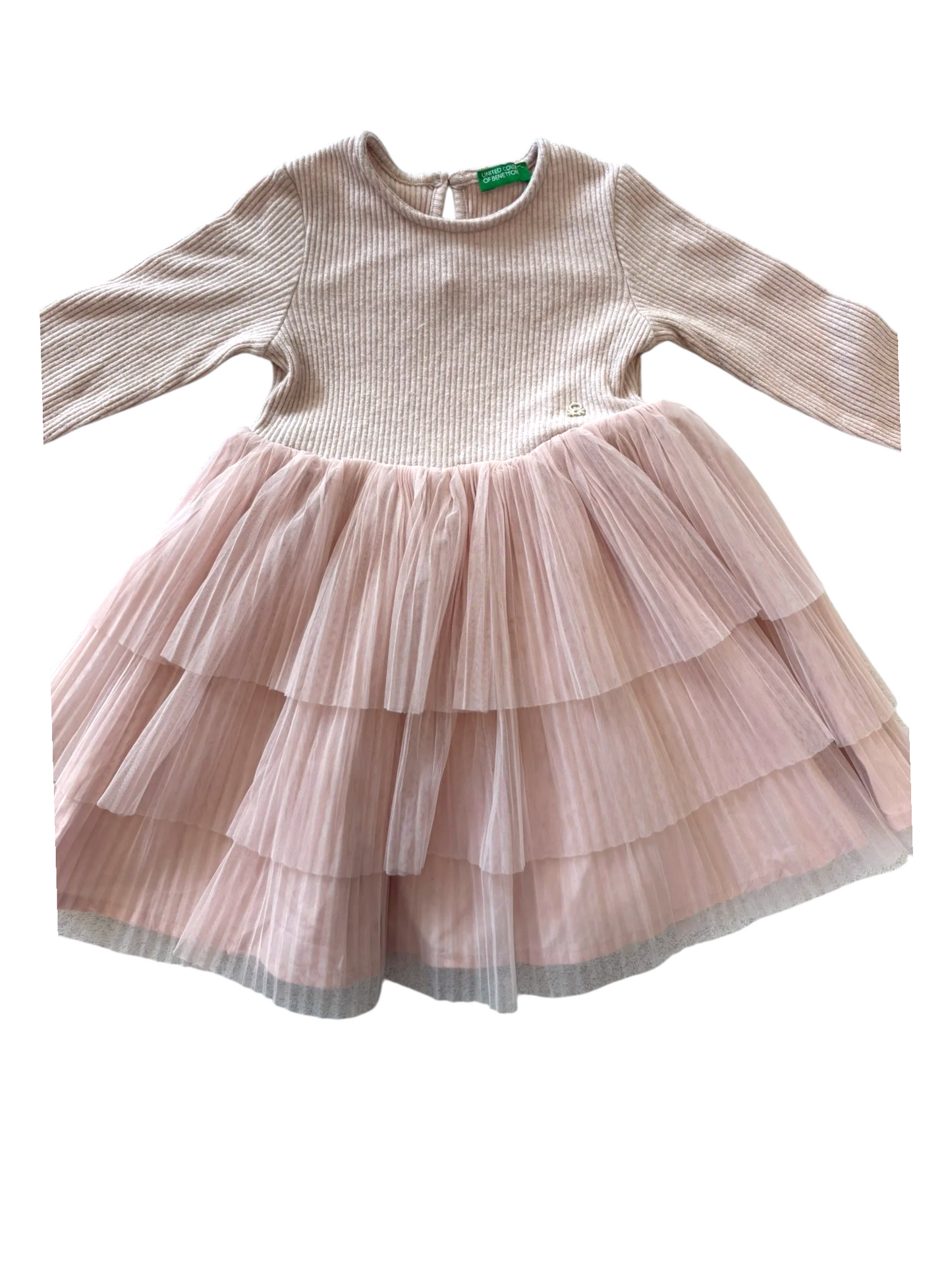 United Colors of Benetton Girl Light Pink Tiered Tulle Dress, 2-3Y / 98 - second hand baby clothing