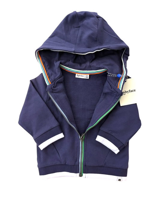 Babyface Boy Indigo Cotton Zip-Up Hooded Jacket, 3–6M