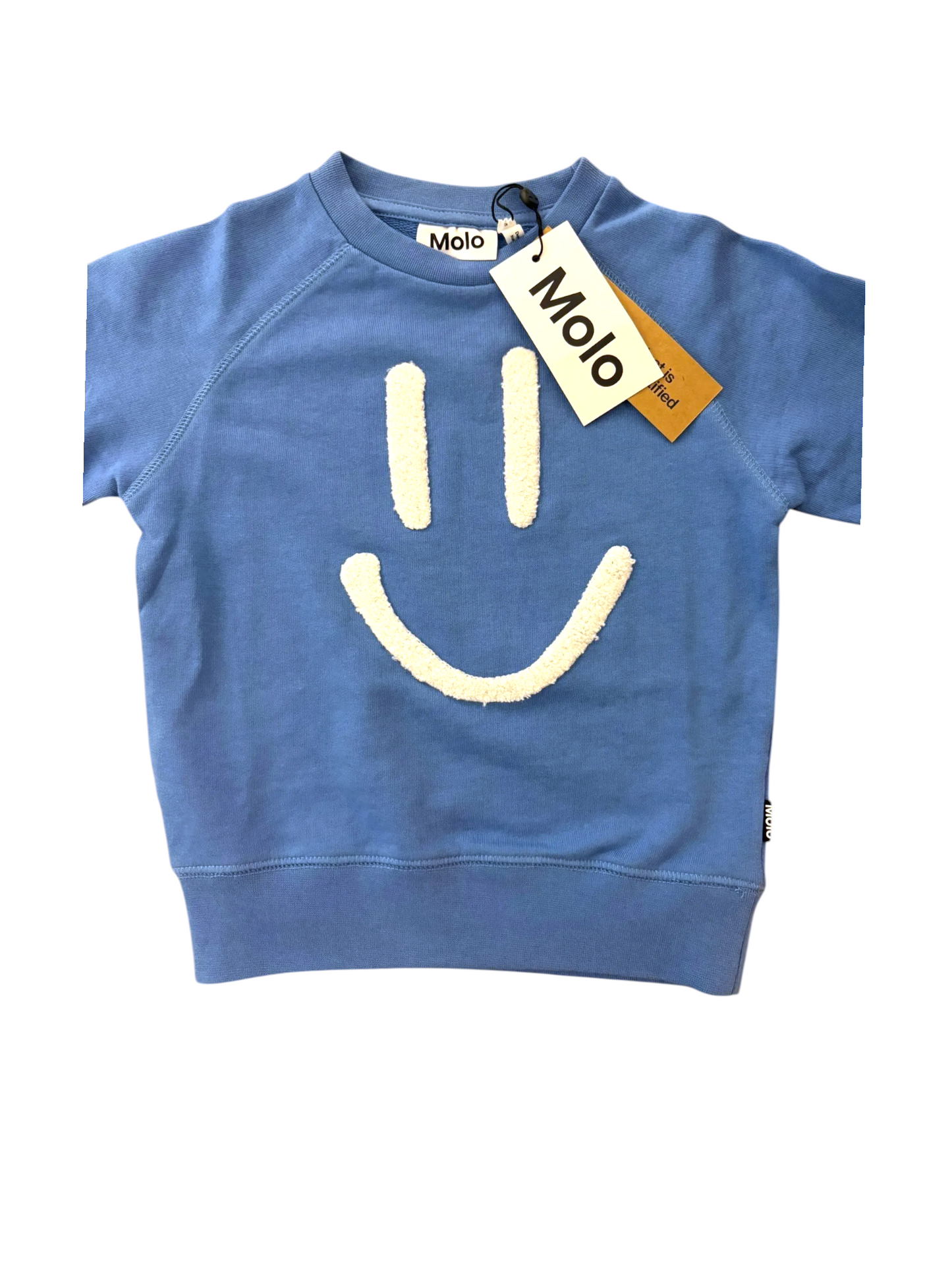 Molo Unisex Blue Smiley Organic Cotton Sweatshirt, 3Y