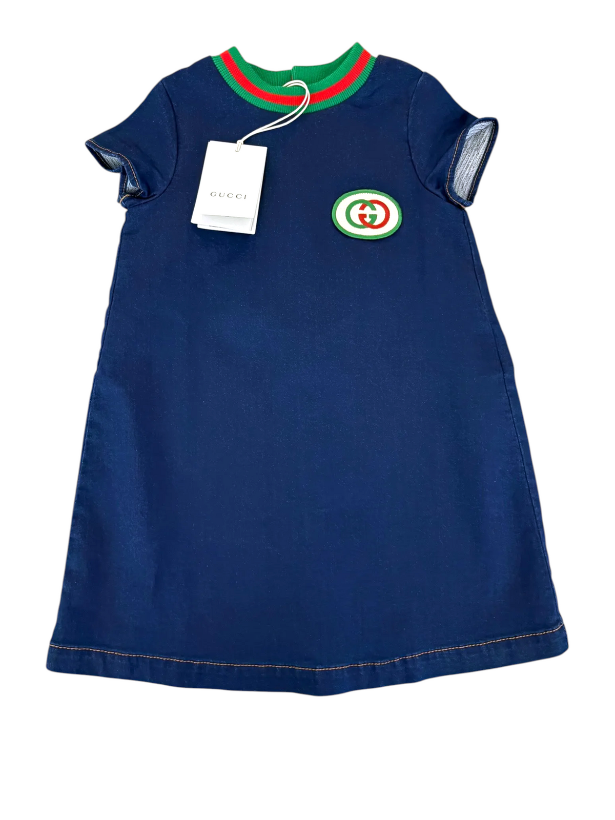 Gucci Girl Navy Web Collar Denim Dress, 3Y